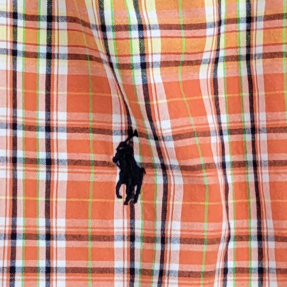 Ralph Lauren Button Down Shirt Boys L 16-18 Orange Plaid Cotton Classic Fit - Picture 5 of 12